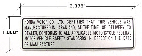 Z50 K1 1969 Silver Tag I.D. Plate