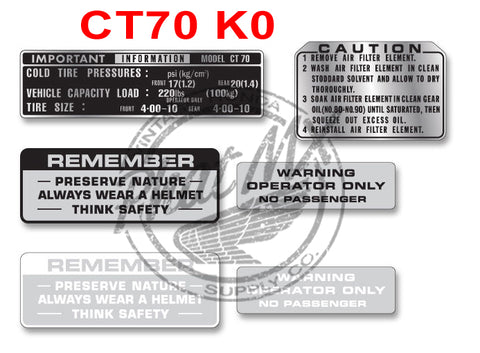 CT70 K0 Warning Decals