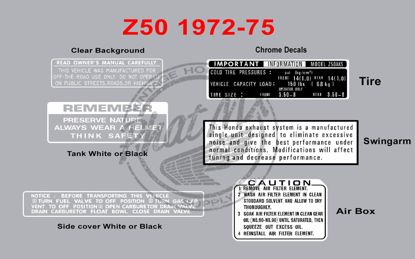 Z50 1972-1975 Warning Decals