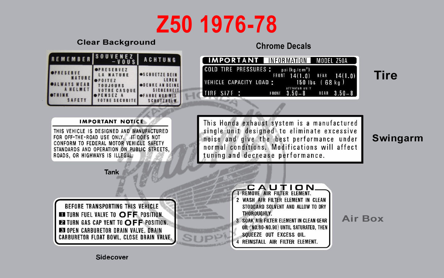 Z50 1976-1978 Warning Decals