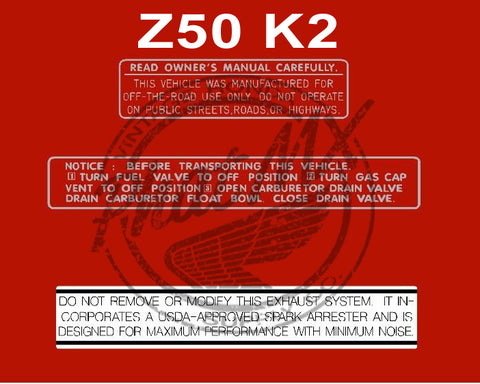 Z50 K2 Warning Decals 1971